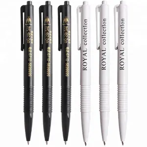 White and Black Color Slim Click Type ABS Plastic Ball Pens Promotional Logo Printed Advertising Hotel Plastic Ballpoint Pens