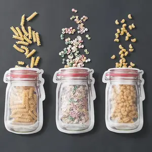 Mini pot maçon en plastique, pochette à fermeture éclair pour emballage des aliments