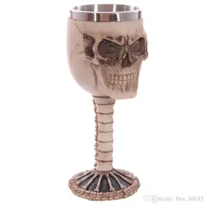 3D resina cráneo taza doble pared de acero de resina de beber de la taza personalizada huesos del dragón de Metal de cráneo de copa de vino copa de vidrio taza