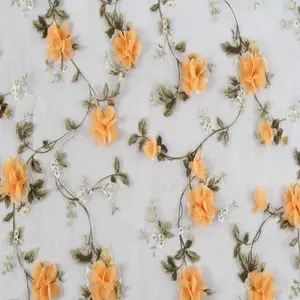 Online alışveriş çin tekstil 3D çiçek ucuz işlemeli ipek organze kumaş