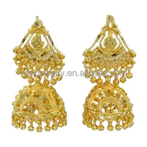 宝莱坞民族时尚金色调人造珍珠 Polki 巴厘岛 Jhumki 耳环传统珠宝