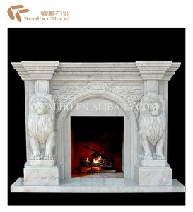 सफेद शेर सिर और चेहरे के साथ नक्काशीदार संगमरमर चिमनी <span class=keywords><strong>Mantel</strong></span> - Product Image 1