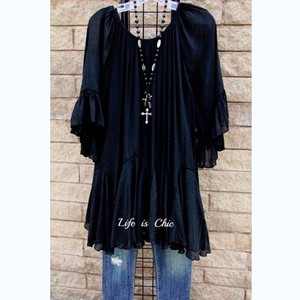 Dames Boho Soul Swing Ruche T Shirts Summer Fashion Tees Korte Mouwen Ronde Hals Onregelmatige Zoom Tuniek Tops - Product Image 5