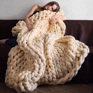 Thick Wool <strong>Cable</strong> Knit <strong>Throw</strong> Blanket Chunky Merino Wool <strong>Knitted</strong> Blanket - Product Image 3