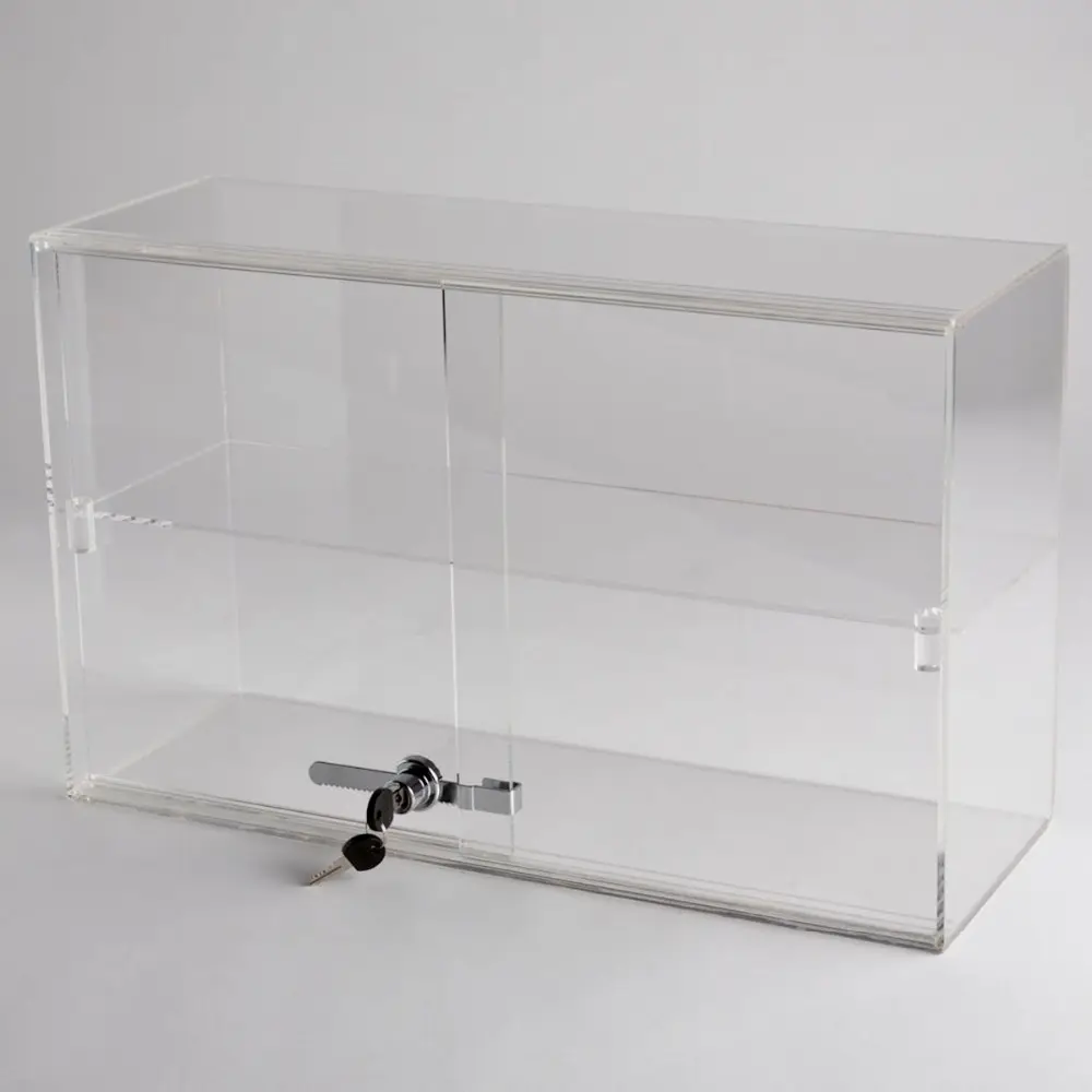 Perspex Countertop Display Case Clear Acrylic Display Cabinet with Sliding Door