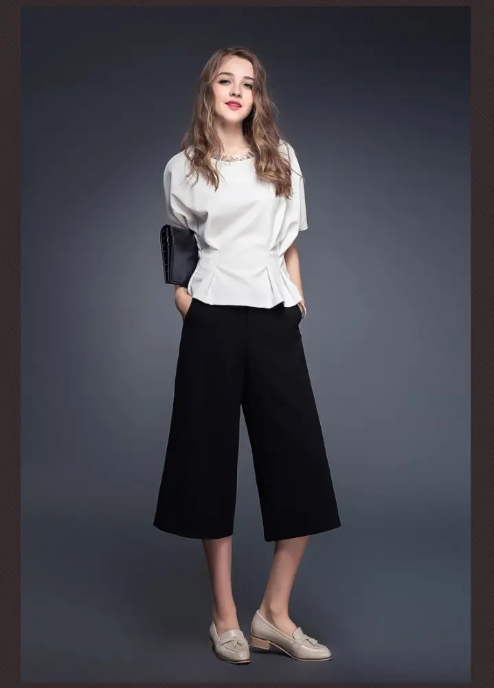 Новый стиль женщина шифоновая блуза рубашки OL леди круглым воротом с коротким рукавом оборками топы мода шифон блузка G0535