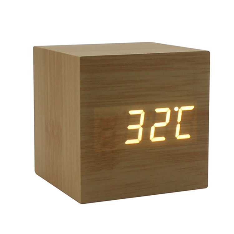 Zogift cubo LED de madera moderna <span class=keywords><strong>despertador</strong></span> control de sonido cuadrado mesa de escritorio digital de madera - Product Image 3