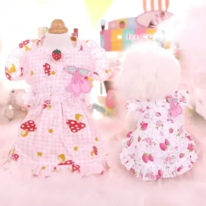 Heyriペット2019夏の素敵なプリンセスレースペット犬のスカートドレス服かわいいデザイン甘いストロベリーテディヨークシャー犬のドレス