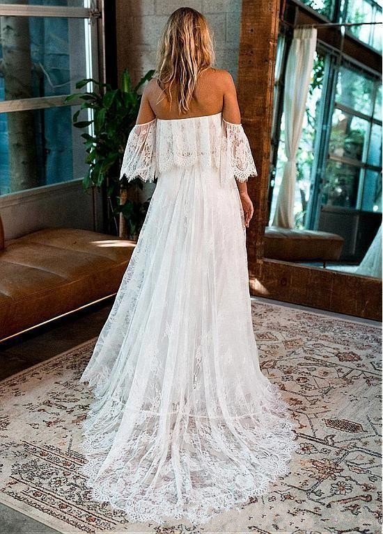 Vintage Boho Wedding Dress with Beach Style off Shoulder
