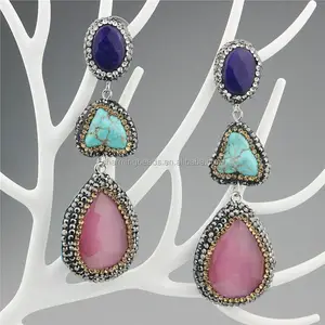 CH-ZSE0433 cat eye pendant earring,rhinestone turquoise connector bead dangle earring fashion,wholesale earring