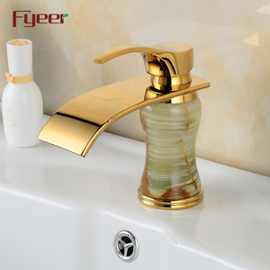 Nuovo Rubinetto da Bagno Fyeer alla Moda con Effetto Cascata, Rubinetto Dorato per Lavabo in Marmo - Product Image 1