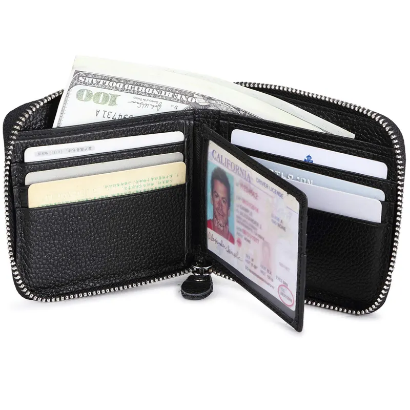 Zip Around Bifold Wallet RFID Blocking Men's Leather Zipper Wallet