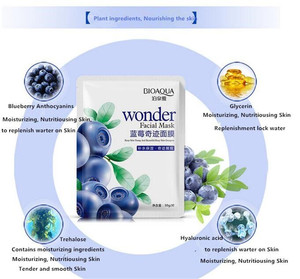 BIOAQUA-mascarilla facial hidratante, mascarilla de limpieza nutritiva, blanqueadora, de arándano, wonder blemishing, OEM - Product Image 5