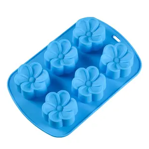 6 Cavity New Round Begonia Flower Soap Chocolate Muffin Jello Gelatin Silicone Cake Mold