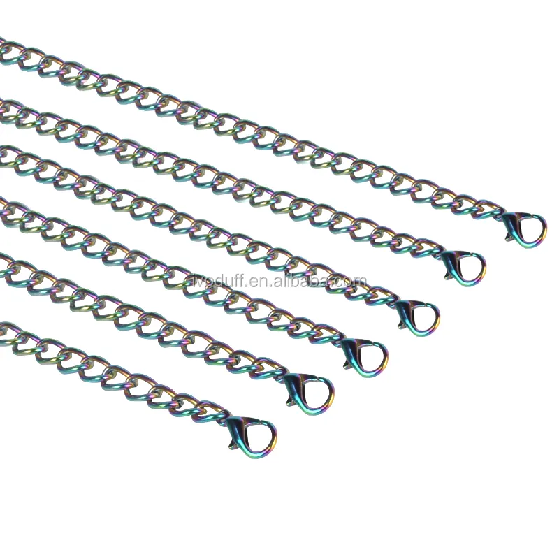 Ivoduff Supply 1.8x8x12mm Metal Chain Rainbow Color With Lobster For Handbag 1.2m