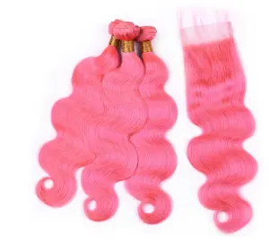 Estensioni di <span class=keywords><strong>Capelli</strong></span> Umani Brasiliani Vergini con Cuticola Allineata, Doppia Trama a Macchina, Tinte <span class=keywords><strong>Rosa</strong></span>, Senza Nodi, Vendita Calda di Fabbrica - Product Image 1