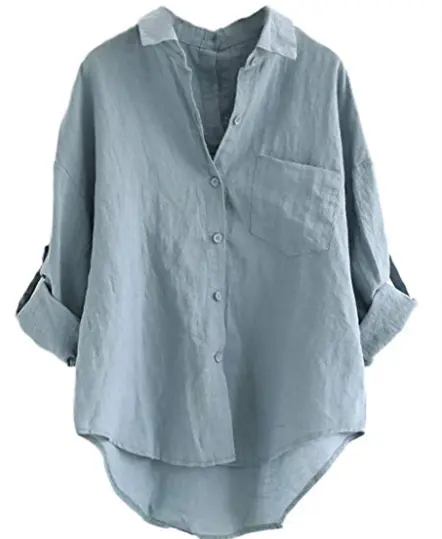 Factory Direct Customization Summer Fashion Linen Comfortable Cotton Shirt Women's Long Sleeve Top V-Neck