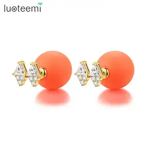 LUOTEEMI Pearl Ear Cuff Bow Shaped Earrings Gold Plated Cubic Zirconia CZ Crystal Ball Girls Rhinestone Pearl Earrings