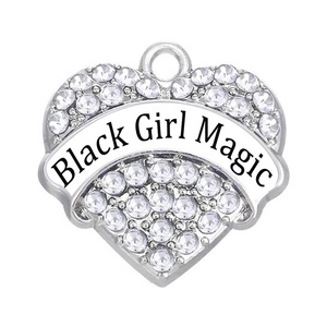 Pendentif Cœur Métallique Écologique avec Message, Diamant Scintillant, Charme Black Girl Magic, Rock Girl pour la Fabrication de Bijoux - Product Image 2