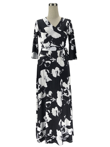 Vestido Maxi Floral Blanco y Negro para Mujer, Sexy, Veraniego, para Mujeres Maduras con Busto Grande - Product Image 3