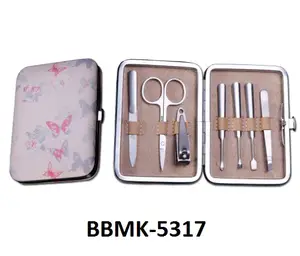 Beauty Women Girls Stainless Steel Manicure Nail Care Tools Clippers Tweezer Nail File Scissor in Flower Case