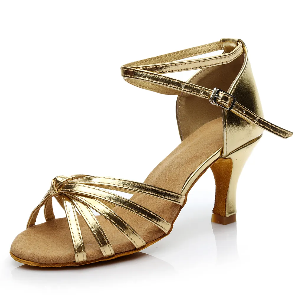 Zapato de baile de salón y latino, con suela de serraje y tacón fino de 7  cm