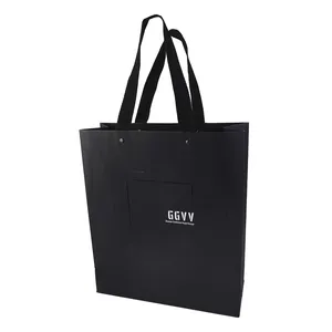 Emballage de vêtements à la mode 10 pièces, sac en carton noir, avec votre logo imprimé