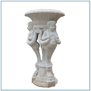 Extérieur Décoratif Blanc Pots De <span class=keywords><strong>Fleurs</strong></span> En Pierre avec <span class=keywords><strong>anges</strong></span> - Product Image 1