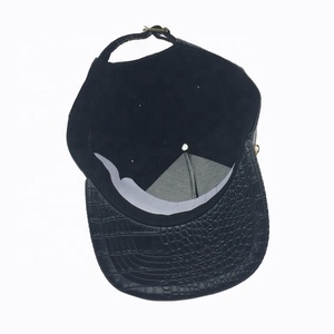 Tùy chỉnh cá sấu PU da vàng kim loại tấm Logo dây kéo Snapback cap hat - Product Image 4