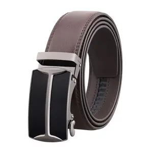 Cinturón de cuero personalizado para hombre, accesorio automático de trinquete deslizante negro