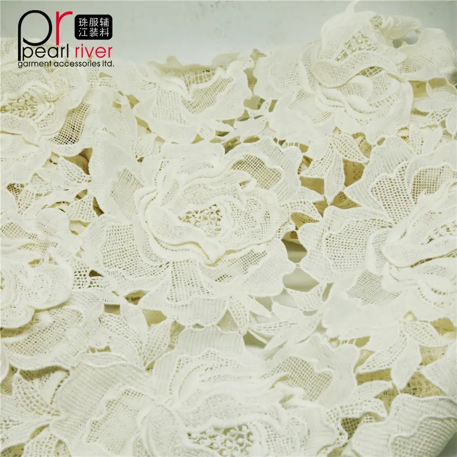 Fashion Cotton Guipure White flower embroidery Lace Fabrics for women wedding dresses