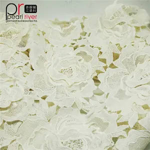 Tissus <span class=keywords><strong>en</strong></span> dentelle de coton <span class=keywords><strong>guipure</strong></span> à fleurs blanches brodées pour robes de mariée pour femmes - Product Image 1