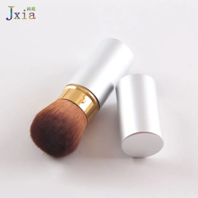 2018 Jiexia High Quality Silver Metal Cosmetic Retractable Kabuki Brush For Foundation Powder Makeup