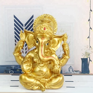 6 pollici pittura a mano alta poli pietra Color oro dio indiano statua di Ganesha per arredamento auto statua indù <span class=keywords><strong>Lord</strong></span> Ganesh - Product Image 4