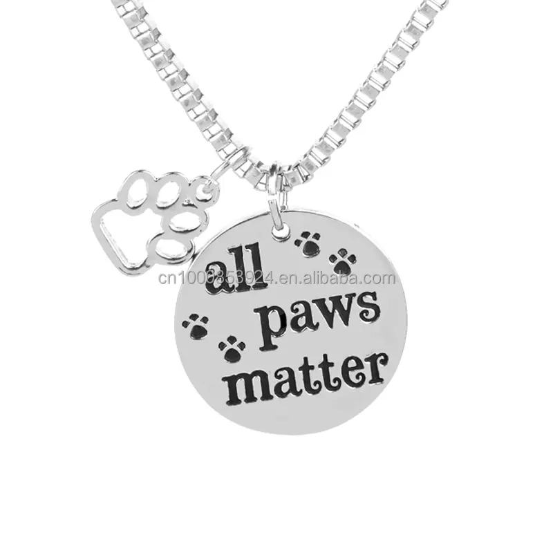 Pet Rescue Jewelry custom Message "All Paws Matter" Pendant Dog Cat Animal Foot Print Paw Charm Necklace