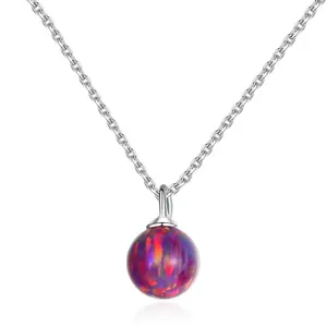 CZCITY Fantastic 925 Sterling Silver 6mm Red Round Ball Fire Opal Birthstone Pendant Necklace Women