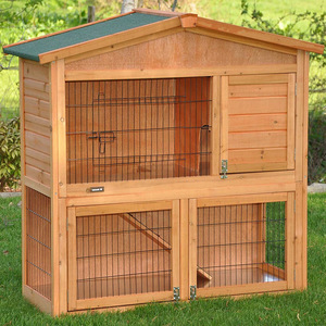 Cage à lapin d'arrière-cour avec course Cage à volaille extérieure à deux étages Clapier à lapin en bois - Product Image 4