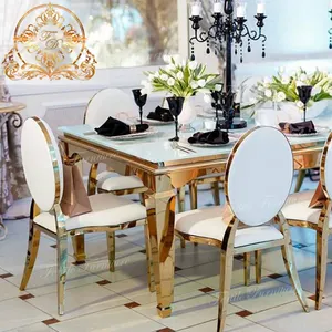 modern 4 legs mirror glass top oblong banquet dining table for wedding