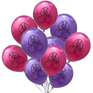 गर्म बेच एहसान उत्पाद 12 इंच गुलाबी और बैंगनी मुर्गी पार्टी मुद्रित Willy Peckers Bachelorette पार्टी लिंग लेटेक्स गुब्बारा
