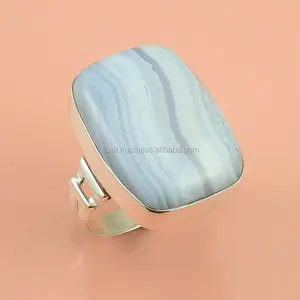 925 Sterling Silver Gemstone Ring, Natural Blue Lace Agate Gemstone Ring, Handmade Jewelry Supplier, Antique Silver Jewelry