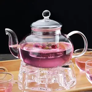 Tetera de vidrio de borosilicato resistente al calor, juego de té de vidrio, gran oferta