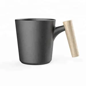 DHPO 16OZ matt black ceramics mugs coffee with wooden handle