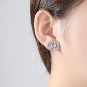 هدية عيد ميلاد LUOTEEMI للنساء ساحرة وردي دمعة قطع مكعب زركونيا لطيف تصميم عقدة فيونكة أقراط عشيق - Product Image 3