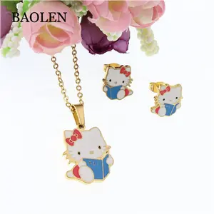 Stainless Steel Ready Stock Jewellery Set Pink Lovely cat Reading Books Young Girl Fashion Jewellery