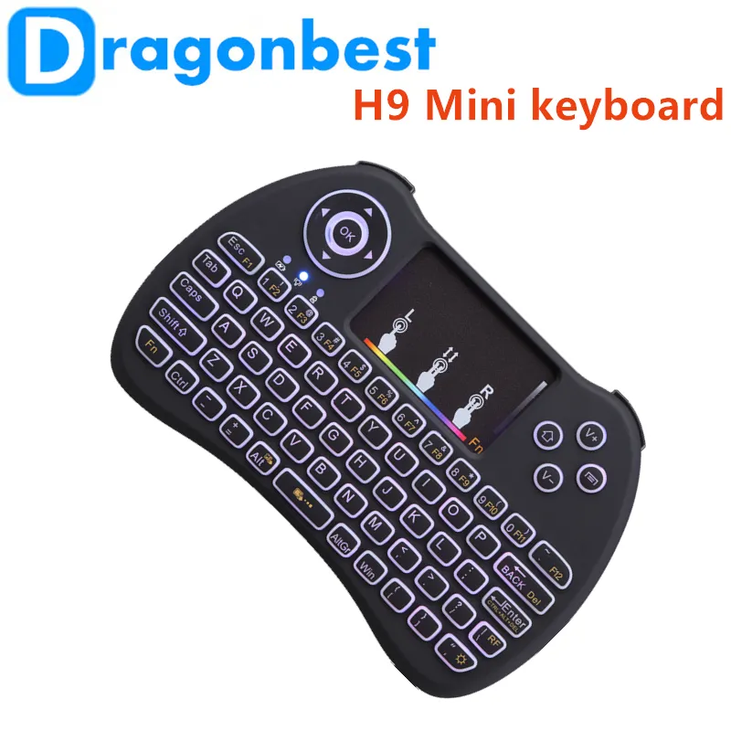 Nuovo design H9 Mini Tastiera <span class=keywords><strong>QWERTY</strong></span> Retroilluminazione Colorata tastiera remota Con la Migliore Qualità 2.4g wireless air mouse