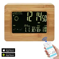 Haute Qualité en bois de bambou matériel WiFi de Bureau Calendrier Horloge de Station Météo avec Rétro-Éclairage