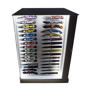 5mm Black Frame White Inside Acrylic Counter Cabinet Big Size Revolving Light-Up 128 Knife Acrylic Display Case