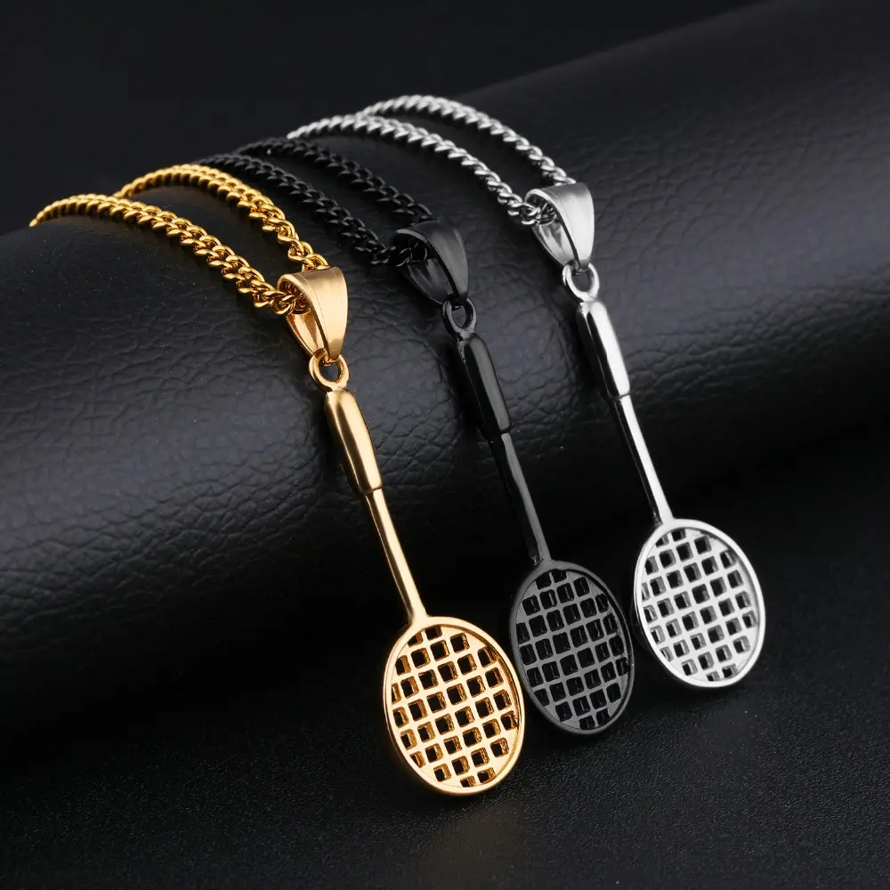 En gros Offre Spéciale Hommes En Acier Inoxydable Accessoire de Sport De Badminton Raquette Pendentif Hommes Gym Fitness Battledore Pendentif Collier