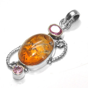 Amber de circón de moda colgante de plata esterlina - Product Image 2