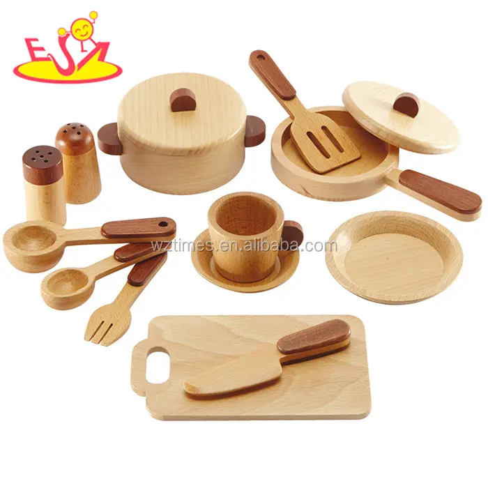 Wholesale hot sale 16 pcs role play toy children wooden kitchenware toy for fun W10B127